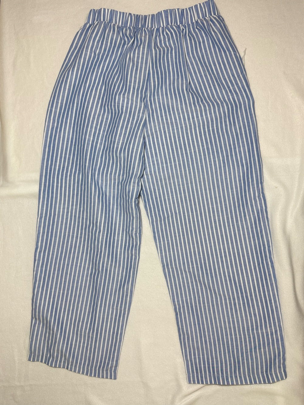 EMERY ROSE Blue White Striped Straight Leg Elastic Waist Pants